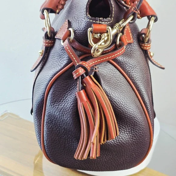 Dooney & Bourke Pebbled Leather Satchel Brown Ginger Braided Handle Tassel Bag - Picture 4 of 16